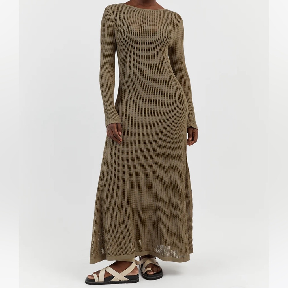 DISSH Ophelia Moss Long Sleeve Crochet Maxi Dress (Size M)